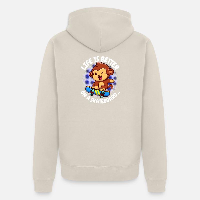 La vie est meilleure Skateboard Monkey Monkey - Veste à capuche bio Premium Unisexe - beige