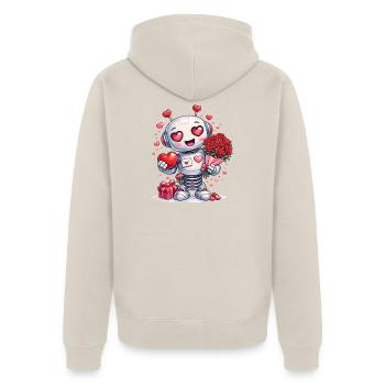 Verliebter Roboter – Valentinstagsmotiv mit Herz - Unisex Premium Bio Zip Hoodie - Beige - Hinten - Thijin (182cm)