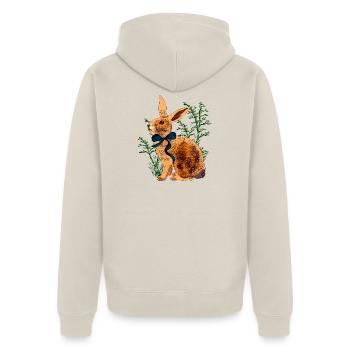 Aquarell Hasenporträt mit Schleifenband - Unisex Premium Bio Zip Hoodie - Beige - Hinten - Thijin (182cm)