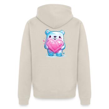 Kuschelbär mit Herzkristall - Unisex Premium Bio Zip Hoodie - Beige - Hinten - Thijin (182cm)
