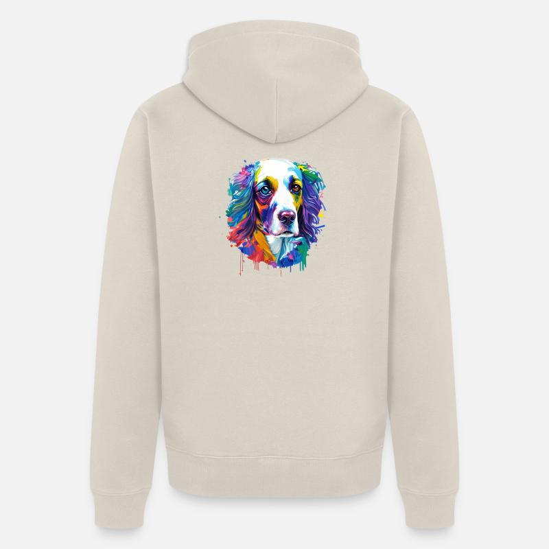 Englischer Springer Spaniel Bunte Spritzkunst - Unisex Premium Bio Zip Hoodie - Beige