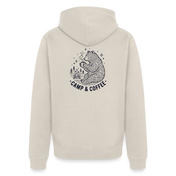 Hiking - Outdoor Adventure - Camp and Coffee - Unisex Premium Organic Zip Hoodie - beige - Back - Thijin (182cm)