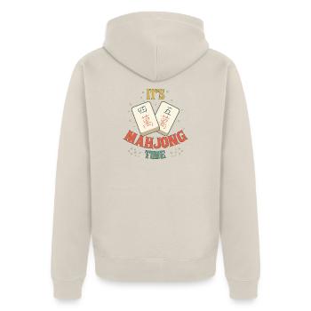 Mahjong-Spiel-Sozialclub Es ist Mahjong-Zeit - Unisex Premium Bio Zip Hoodie - Beige - Hinten - Thijin (182cm)