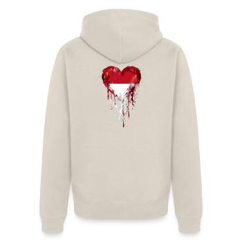 Monaco Tropfendes Herz in Rot-Weiß Flagge - Unisex Premium Bio Zip Hoodie - Beige - Hinten - Thijin (182cm)