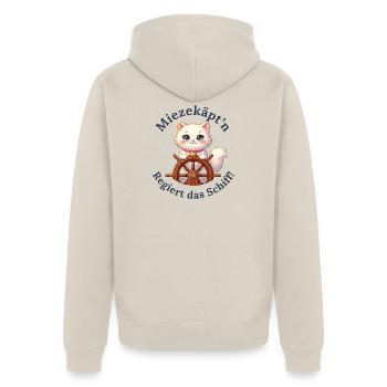 Miezekäpt'n regiert das Schiff - Unisex Premium Bio Zip Hoodie - Beige - Hinten - Thijin (182cm)