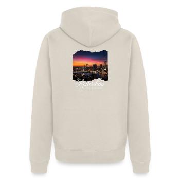Rotterdam The Netherlands Skyline Abendlicht - Unisex Premium Bio Zip Hoodie - Beige - Hinten - Thijin (182cm)
