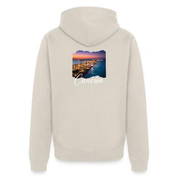 Cancún Sonnenuntergang Küstenlinie - Unisex Premium Bio Zip Hoodie - Beige - Hinten - Thijin (182cm)