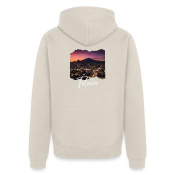 Toluca Skyline Abendstimmung - Unisex Premium Bio Zip Hoodie - Beige - Hinten - Thijin (182cm)