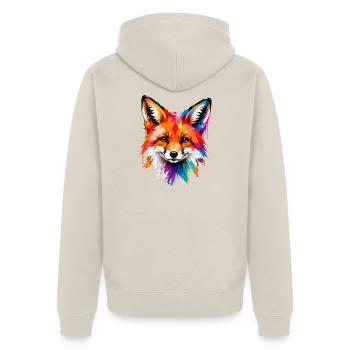 Bunter Fuchs mit Farbklecksen - Unisex Premium Bio Zip Hoodie - Beige - Hinten - Thijin (182cm)