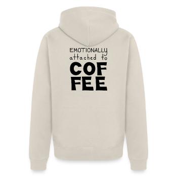Emotional an Kaffee gebunden, schwarz - Unisex Premium Bio Zip Hoodie - Beige - Hinten - Thijin (182cm)