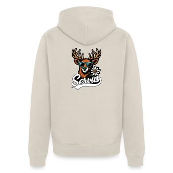 Servus Hirsch Sonnenbrille Bayern Tracht Geschenk - Unisex Premium Bio Zip Hoodie - Beige - Hinten - Thijin (182cm)