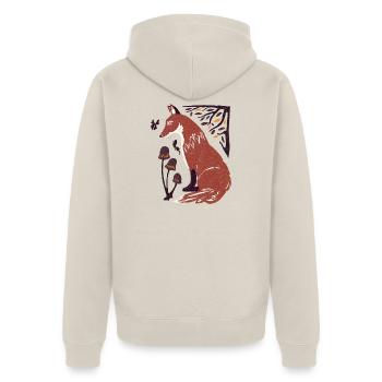 Herbstfuchs im Pilzwald - Unisex Premium Bio Zip Hoodie - Beige - Hinten - Thijin (182cm)