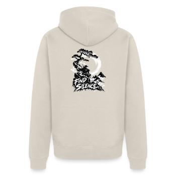 Stille finden – Zen-Berglandschaft - Unisex Premium Bio Zip Hoodie - Beige - Hinten - Thijin (182cm)