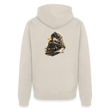Retro-Dampflokomotive – Dampflokomotiven-Zugliebhaber - Unisex Premium Bio Zip Hoodie - Beige - Hinten - Thijin (182cm)