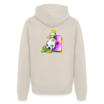 Froschkönig auf royalem Samtkissen - Unisex Premium Bio Zip Hoodie - Beige - Hinten - Thijin (182cm)