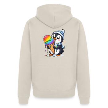 Regenbogen Eis Pinguin - Unisex Premium Bio Zip Hoodie - Beige - Hinten - Thijin (182cm)