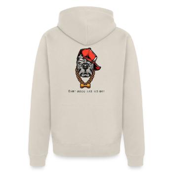 Bulldog Street Cap Halskette - Unisex Premium Bio Zip Hoodie - Beige - Hinten - Thijin (182cm)