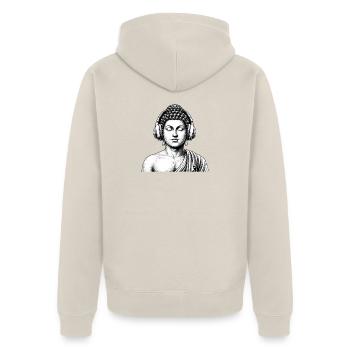 Zen-Buddha mit Kopfhörern – Yoga-Musik-Meditation - Unisex Premium Bio Zip Hoodie - Beige - Hinten - Thijin (182cm)