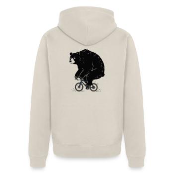 Gravel Bike Bear – lustiger Radfahrer - Unisex Premium Bio Zip Hoodie - Beige - Hinten - Thijin (182cm)
