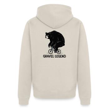 Gravel Legend – Funny Bear Cyclist - Unisex Premium Bio Zip Hoodie - Beige - Hinten - Thijin (182cm)