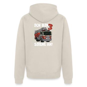 3 Geburtstag Feuerwehr Sirene Feuerwehrauto Motiv - Unisex Premium Bio Zip Hoodie - Beige - Hinten - Thijin (182cm)