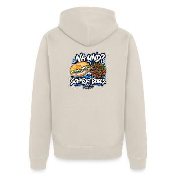 Fischbrötchen & Köfte – Na und? Schmeckt beides. - Unisex Premium Bio Zip Hoodie - Beige - Hinten - Thijin (182cm)
