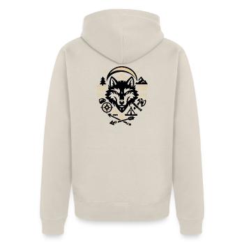 Wolfskopf Tribal Zelten Outdoor Design - Unisex Premium Bio Zip Hoodie - Beige - Hinten - Thijin (182cm)