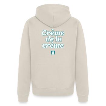 Crème de la Crème – Das Beste - Unisex Premium Bio Zip Hoodie - Beige - Hinten - Thijin (182cm)