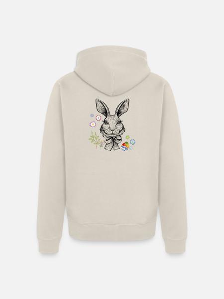 Hase mit Blumen und Osterei - Unisex Premium Bio Zip Hoodie - Beige
