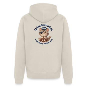 Kater Urlaubsmodus Matrosenmütze - Unisex Premium Bio Zip Hoodie - Beige - Hinten - Thijin (182cm)