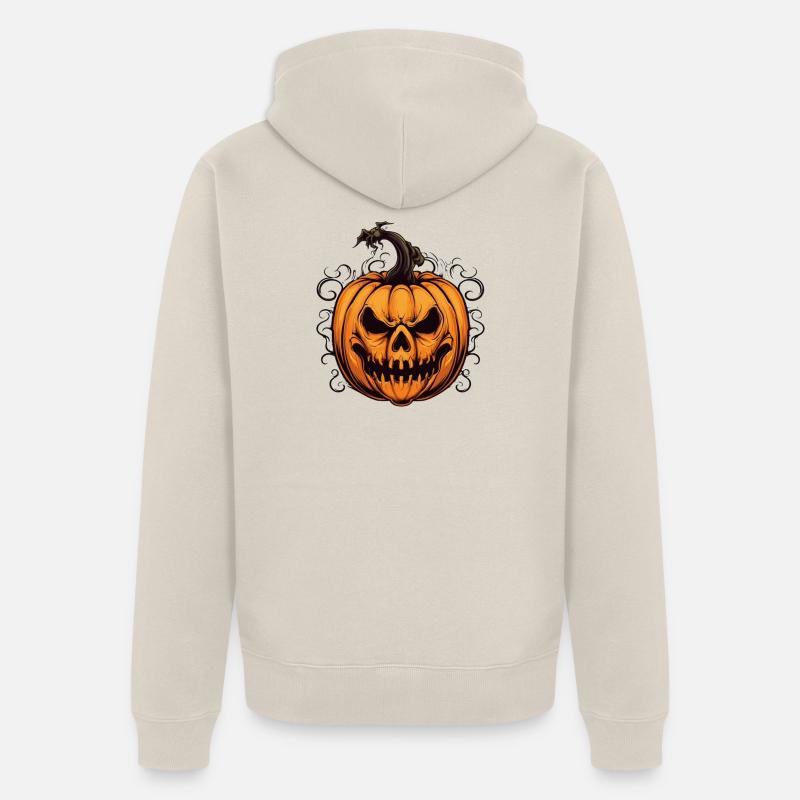 Spooky Jack-o'-lantern Halloween Design - Veste à capuche bio Premium Unisexe - beige