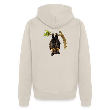 Nachtfledermaus am Ast - Unisex Premium Bio Zip Hoodie - Beige - Hinten - Thijin (182cm)