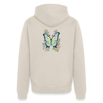 Vintage Schmetterling im Pastell-Blumenmeer - Unisex Premium Bio Zip Hoodie - Beige - Hinten - Thijin (182cm)