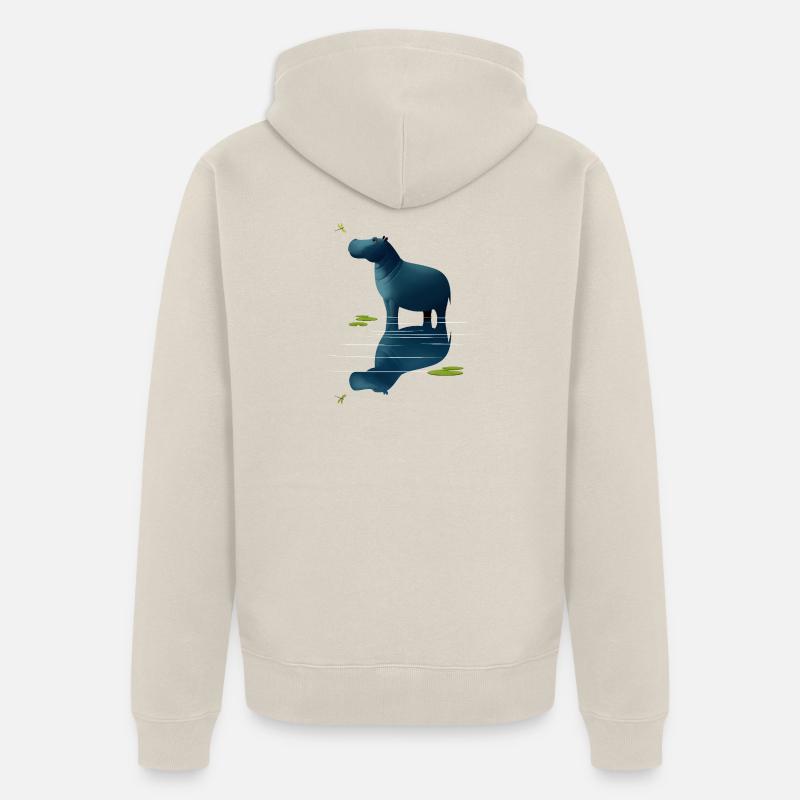 Hippopotame et libellule - Veste à capuche bio Premium Unisexe - beige