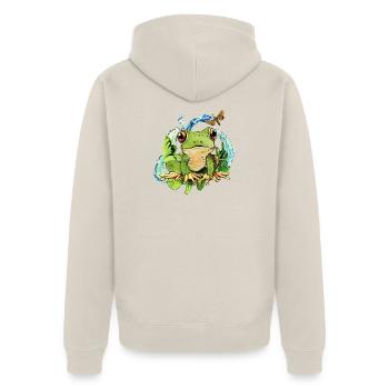 Cute frog in pond magic - Unisex Premium Organic Zip Hoodie - beige - Back - Thijin (182cm)