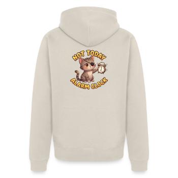 FMorgenmuffel Katze Fiete – Not Today - Unisex Premium Bio Zip Hoodie - Beige - Hinten - Thijin (182cm)