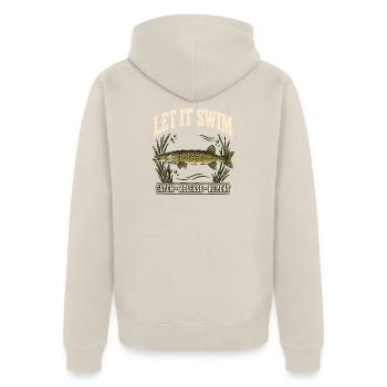 Hechtangeln Catch and Release Shirt - Unisex Premium Bio Zip Hoodie - Beige - Hinten - Thijin (182cm)
