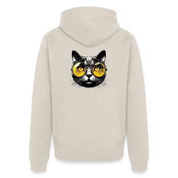 Kater mit Brille - Unisex Premium Bio Zip Hoodie - Beige - Hinten - Thijin (182cm)