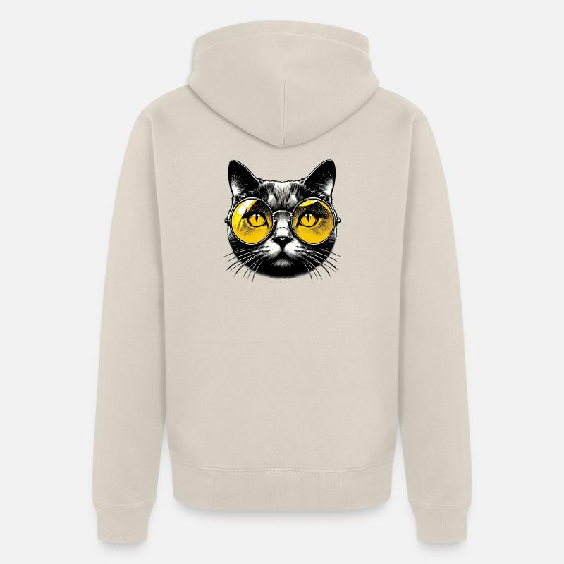 Le Chat avec des lunettes - Veste à capuche bio Premium Unisexe - beige