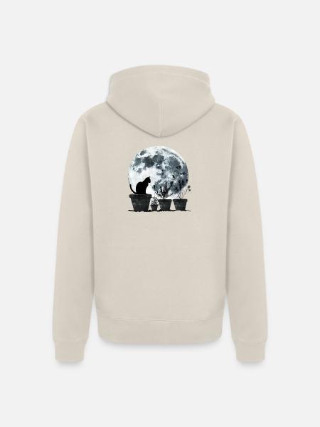 Mondkatze im Nachtgarten - Unisex Premium Bio Zip Hoodie - Beige