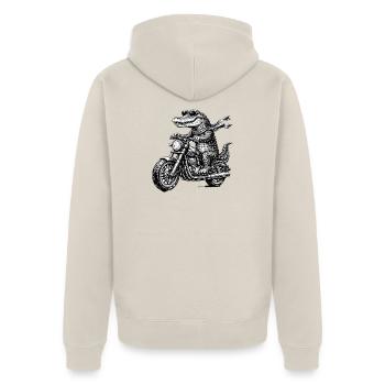 Krokodil auf Motorrad mit Sonnenbrille - Unisex Premium Bio Zip Hoodie - Beige - Hinten - Thijin (182cm)