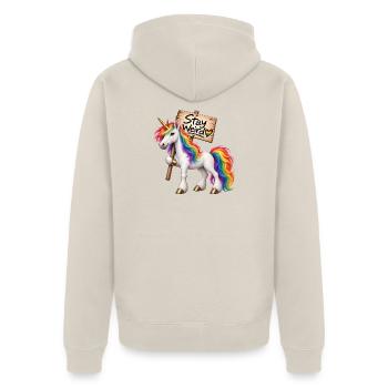 Stay weird ! - Unisex Premium Bio Zip Hoodie - Beige - Hinten - Thijin (182cm)