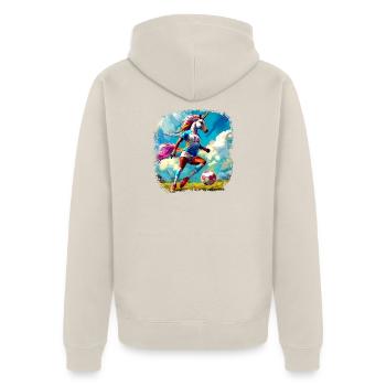 Einhörner Fussball / Fussballer Einhorn - Unisex Premium Bio Zip Hoodie - Beige - Hinten - Thijin (182cm)