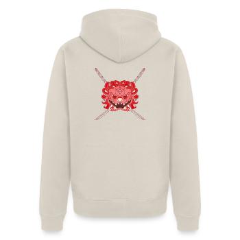 Lion chinois rouge et katanas croisés - Veste à capuche bio Premium Unisexe - beige - Dos - Thijin (182cm)
