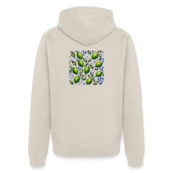 Limetten Muster Mediterran Sommer Frische Früchte - Unisex Premium Bio Zip Hoodie - Beige - Hinten - Thijin (182cm)