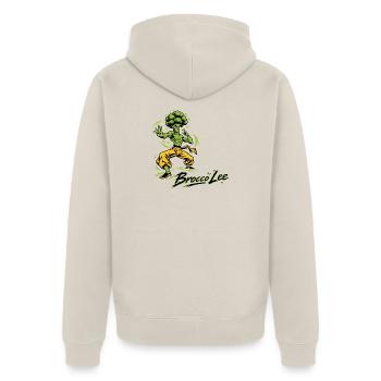 BroccoLee Kampfsbrokkoli - Unisex Premium Bio Zip Hoodie - Beige - Hinten - Thijin (182cm)