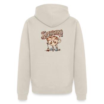 Kaputtchino - Unisex Premium Bio Zip Hoodie - Beige - Hinten - Thijin (182cm)