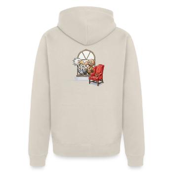 Vogelduett am Fenster - Unisex Premium Bio Zip Hoodie - Beige - Hinten - Thijin (182cm)