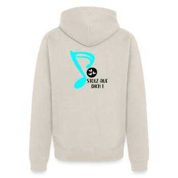 STOLZ AUF MUSIKERIN - MUSIKNOTE MUSIKINSTRUMENTE - Unisex Premium Bio Zip Hoodie - Beige - Hinten - Thijin (182cm)