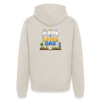 Pixellevel Vater: Retro Spielwelt - Unisex Premium Bio Zip Hoodie - Beige - Hinten - Thijin (182cm)